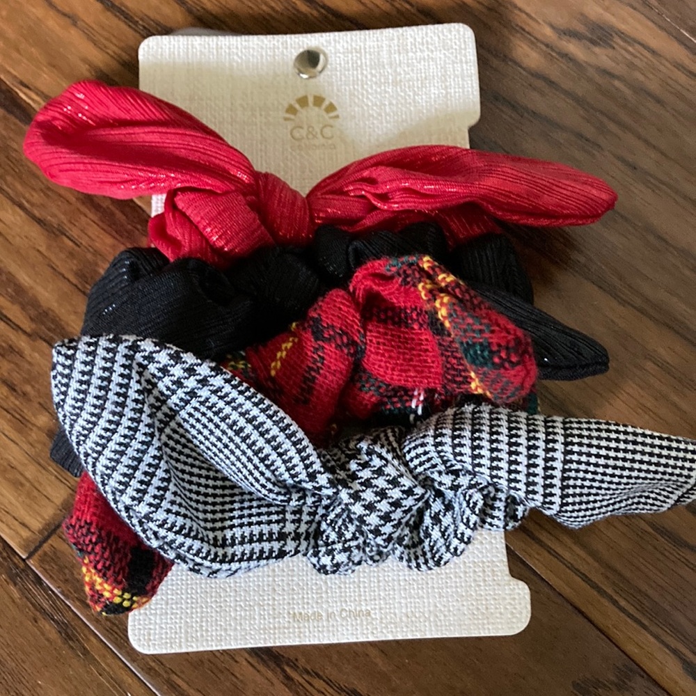 C.C Vibrant Red and Classic Black Hair Scrunchies